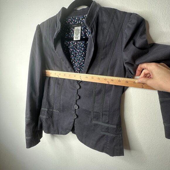 Marc Jacobs Slate Navy Fitted Button Blazer Floral Lining Mandarin Collar 4 - Picture 12 of 13